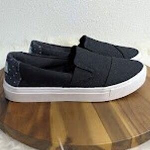 TOMS Avalon Womens Black Canvas Polka Dot Heel Slip On Sneakers Shoes Size 8.5